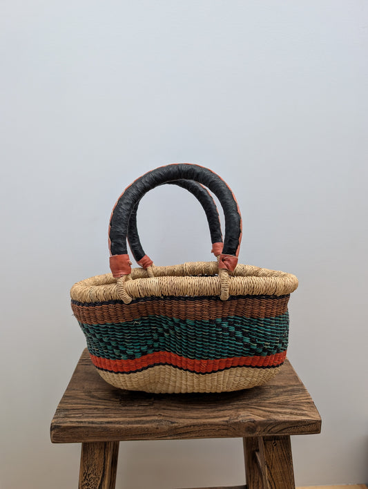Handmade Mini Tuareg Basket - Coloured with black handle