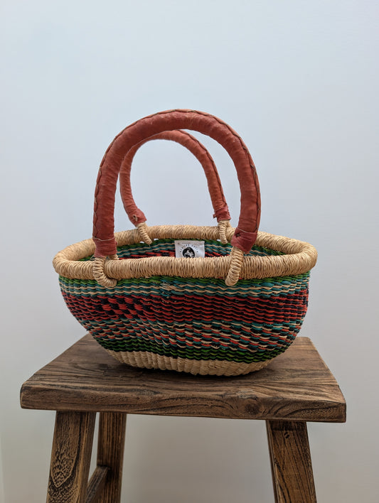 Handmade Mini Tuareg Basket - Coloured with tan handle