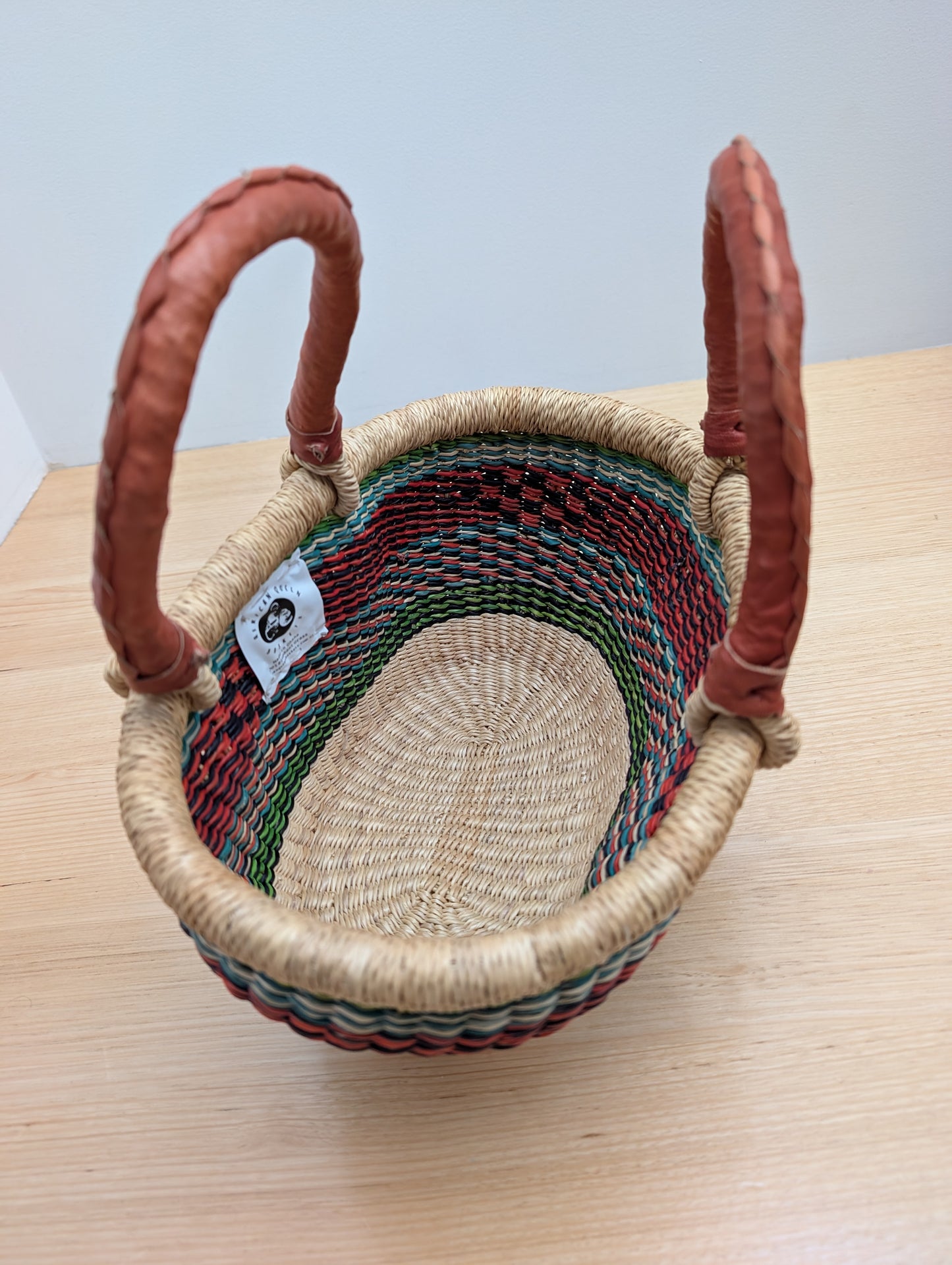 Handmade Mini Tuareg Basket - Coloured with tan handle