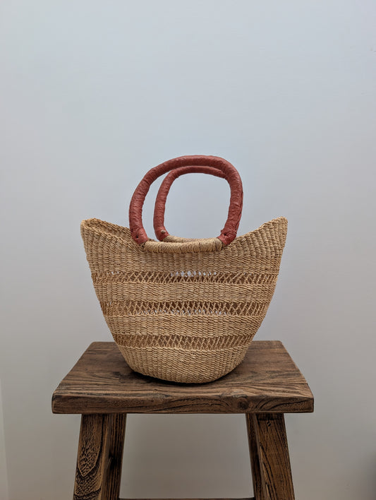 Handmade Mini Queen Basket - Natural with Tan Handle