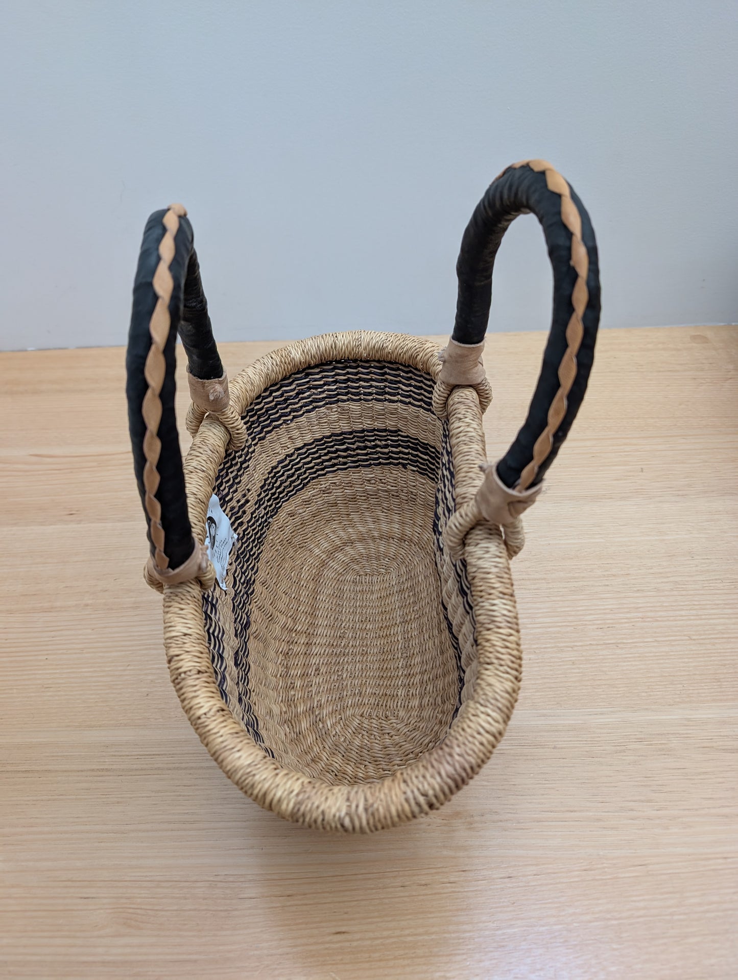 Handmade Mini Tuareg Basket - Natural & Blue with black handle