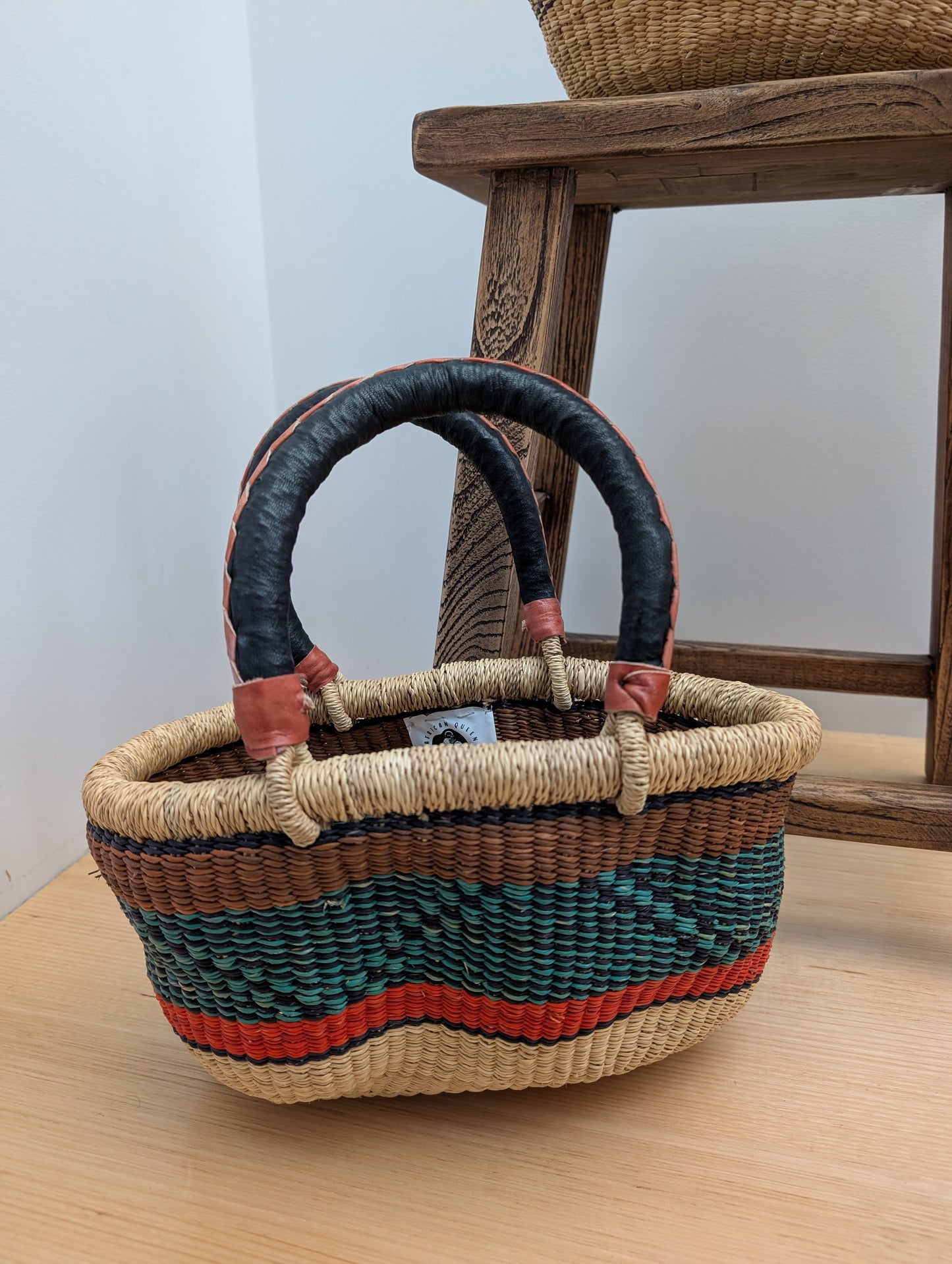 Handmade Mini Tuareg Basket - Coloured with black handle